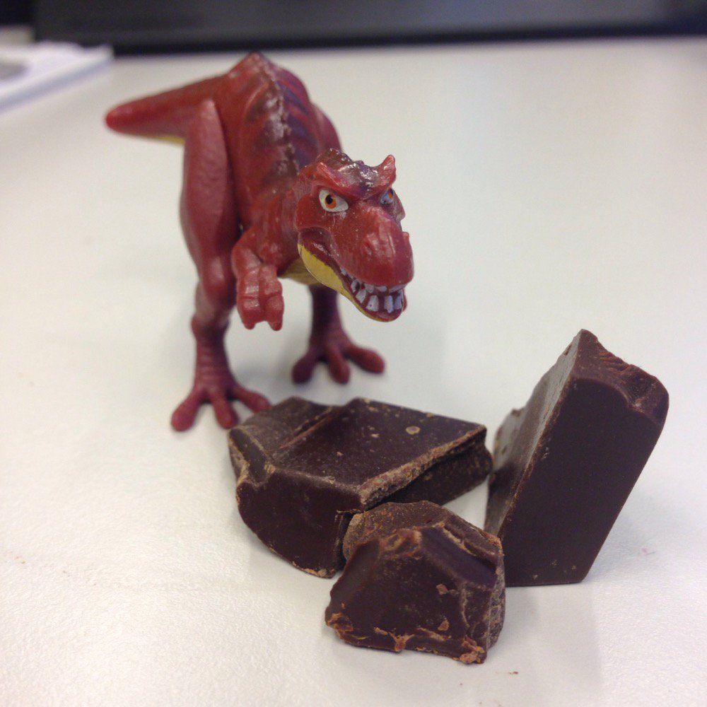 karsteneig's tweet photo. Happy T-Rex finds dark chocolate! 
https://t.co/FESClQk6rS

#adventuresingeology #dinosaurs #dinovember https://t.co/VO3cLIOLtb