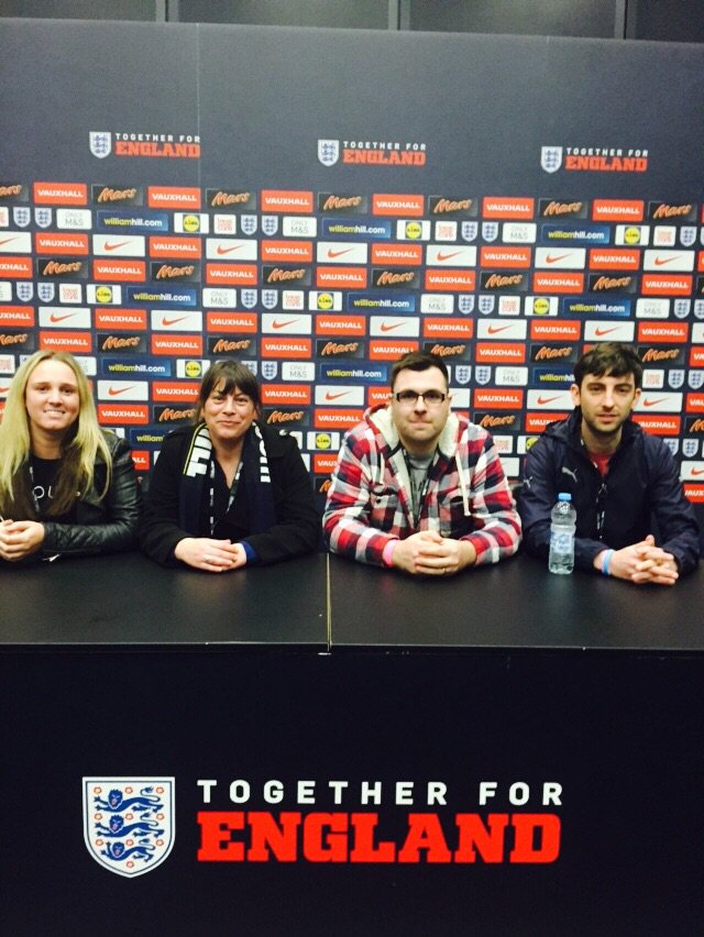 area14kickon's tweet photo. @area14kickon Together for England and awaiting the press with Danielle / Nicki / Graham and Mark @wembleystadium https://t.co/T86R5duC2r