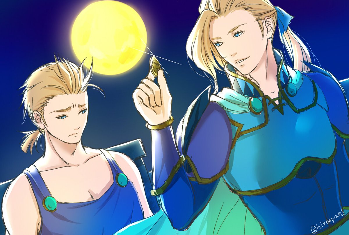 好きなシーン」 FF6、フィガロ兄弟の運命のコインです。何度見ても泣いてしまいます(ノД`)・゜・。 #新FF版深夜のお絵描き60分一本勝負