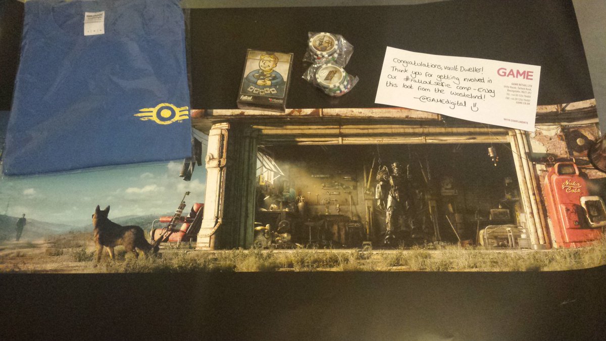 GAMEdigital's tweet photo. RT @ButtercupSammi: My #FalloutSelfie goodie bag from @GAMEdigital has just arrived! So happy! Thank you, GAME! ♡ https://t.co/7799CISFyC