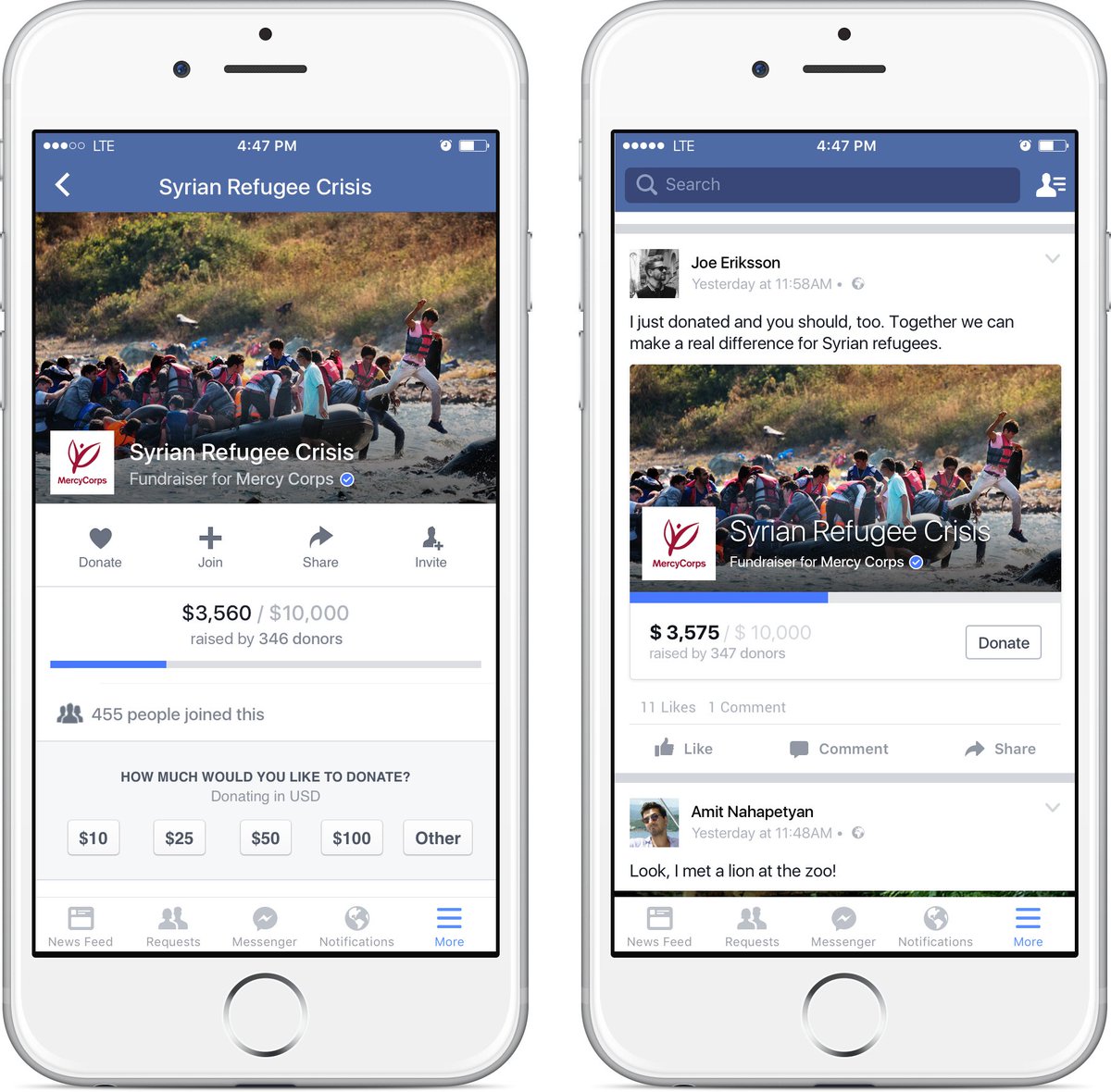 mashable's tweet photo. Facebook launches dedicated 'fundraiser' pages for nonprofits https://t.co/xovWuSn2Wj https://t.co/iQbZuJlQxD