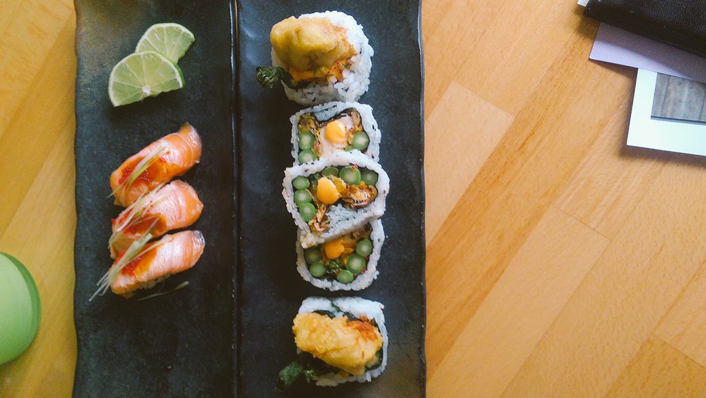 yourMKitchen's tweet image. Thinking sushi for lunch? Get a miso soup and seaweed salad when you have a roll for lunch with us! #eatlocal