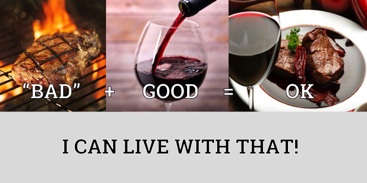 WineCrasher's tweet photo. So if #redbeef is bad and #redwine is good - this means that eating red meat with red beef is OK! https://t.co/pRaHFBNkOI