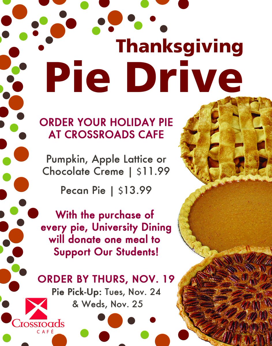 SOS_UML's tweet image. TOMORROW is the last day to order a pie!! For each pie sold, @UMLDining will donate 1 meal to a fellow student.
