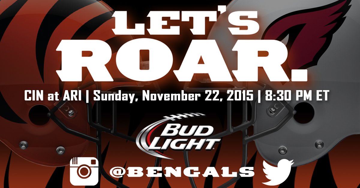 IT'S ALMOST KICKOFF! Follow the action here: go.bengals.com/15Wk11AZ #CINvsAZ #LetsRoar #Bengals