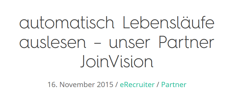 jobcloud_hrtech's tweet image. #CVparser CVlizer meets #eRecruiter: Wir sprechen die gleiche Sprache. erecruiter.net/2015/11/16/cv-…