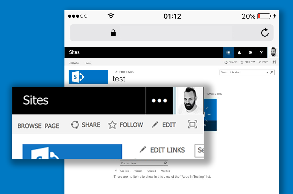 StfBauer's tweet photo. The not so responsive new Office 365 suite bar. https://t.co/omaMPmoeAd @office365 #ux #suitebar #office365 https://t.co/jm16TKbVPO