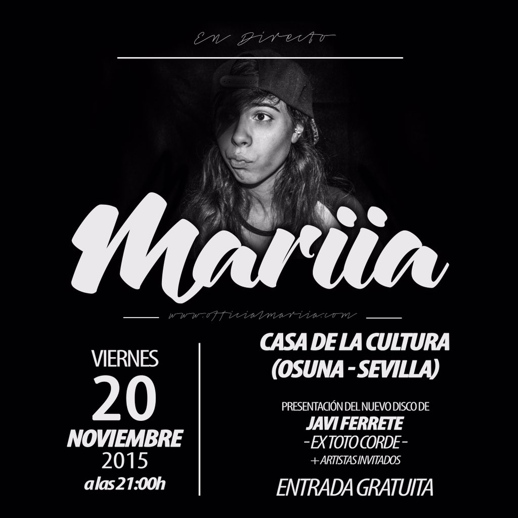 Este Viernes en Osuna @_Mariiaa94 en directo!! No te lo pierdas!! <a href="/elpespunte/">El Pespunte</a>