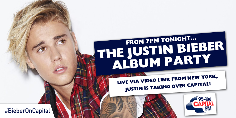 CapitalOfficial's tweet photo. 7PM - @JustinBieber is live from NYC hosting his very own album party! 😁 https://t.co/wICyIh2coR #BieberOnCapital https://t.co/as2JF12QyF