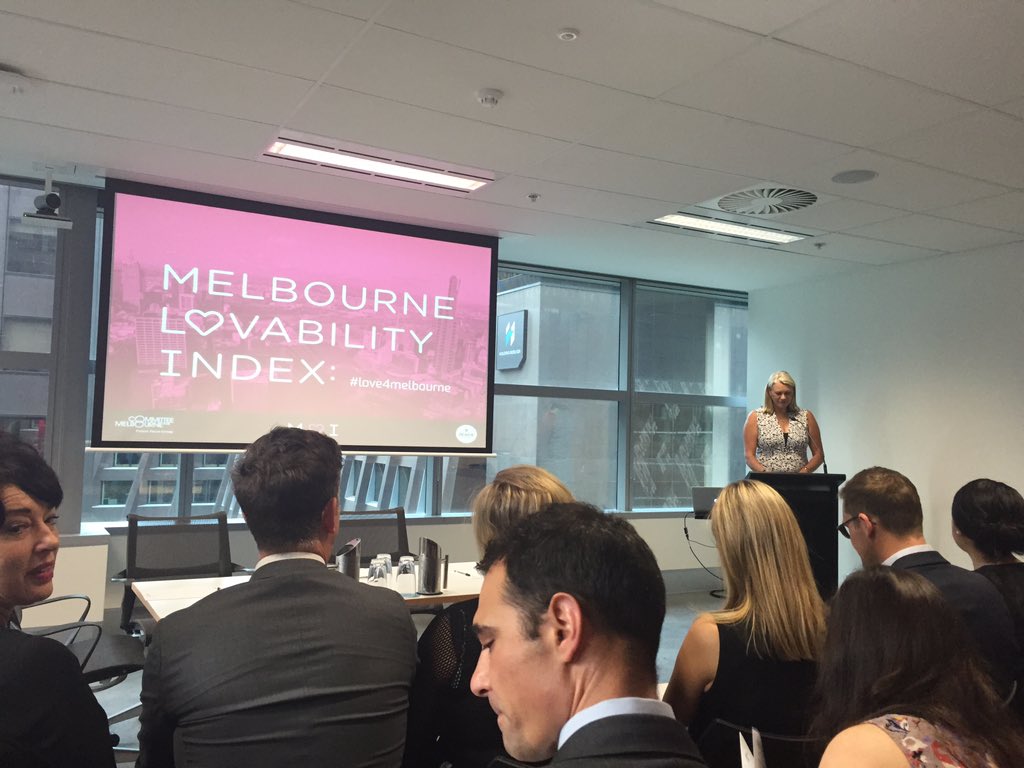 KirstenKilla's tweet photo. Launch of Melbourne #loveability index @Committee4Melb @Deakin - pleased to represent @Comm4Geelong https://t.co/0TBIbemQuh