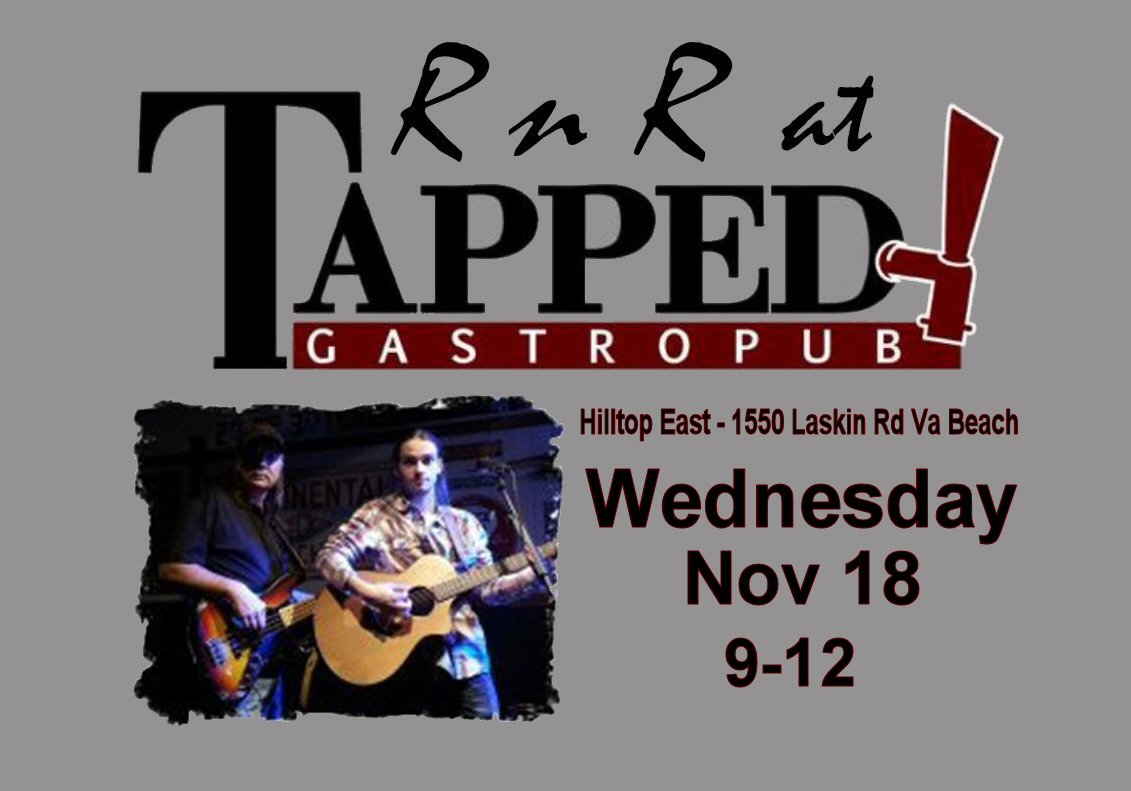 RnR_Duo's tweet photo. #WineDownWednesday tonight at #TappedGastropub. 50% off select bottles &amp; @RnR_Duo in the corner. #VirginiaBeach https://t.co/JrMtWaf0EP