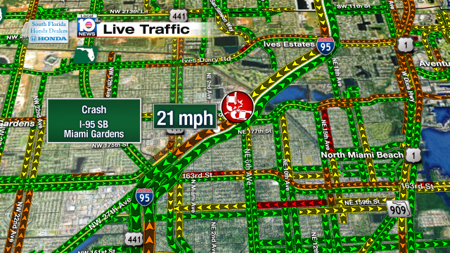 Crash on I-95 SB at Miami Gardens Dr. Speeds at 21mph #traffic #miamigardens https://t.co/JA3P9AI0cI