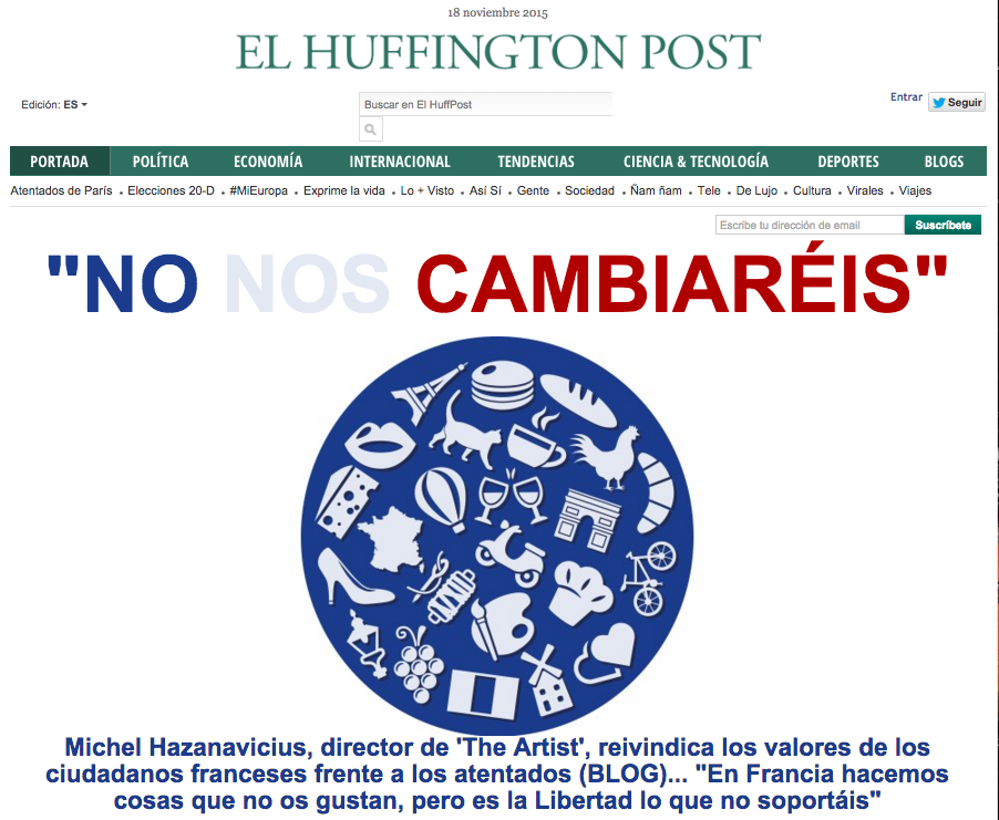 ElHuffPost's tweet photo. La carta de Michel Hazanavicius a los terroristas del Estado Islámico https://t.co/YYC7fq7Ytx Nuestra portada https://t.co/7BlAAfBxmE