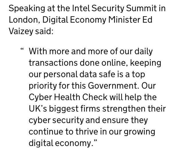 edvaizey's tweet photo. I’m urging top UK firms to get a cyber ‘health check’ #IntelSecSummitUK https://t.co/SGQnG8uW41