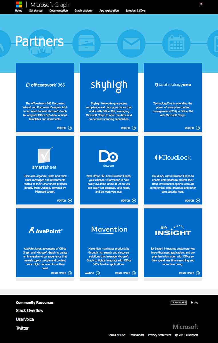 alanlepo's tweet photo. MyPOV: Having several partners at launch is a great proof point of the significance of #MicrosoftGraph #Connect15 https://t.co/xANBoYu1qE