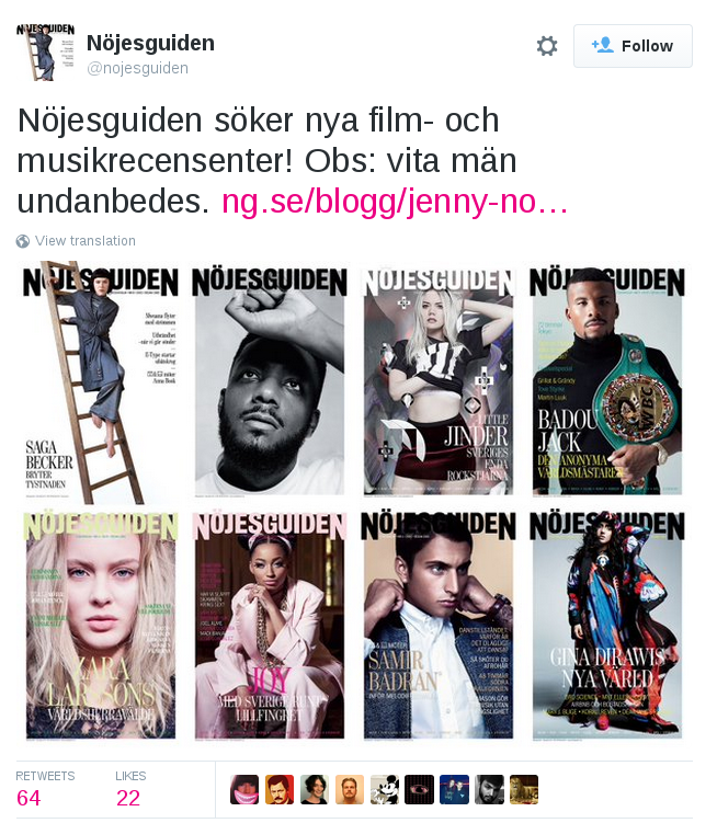 larsibacken's tweet photo. #svpol #rasism #rasifiering 
På fullt allvar. Sveriges största öppet rasistiska tidning - @nojesguiden https://t.co/XcOSAzFWdL