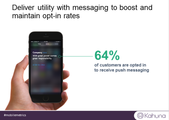kahuna's tweet image. Getting customers opted in to your messaging is critical, says @dougroberge #mobilemetrics