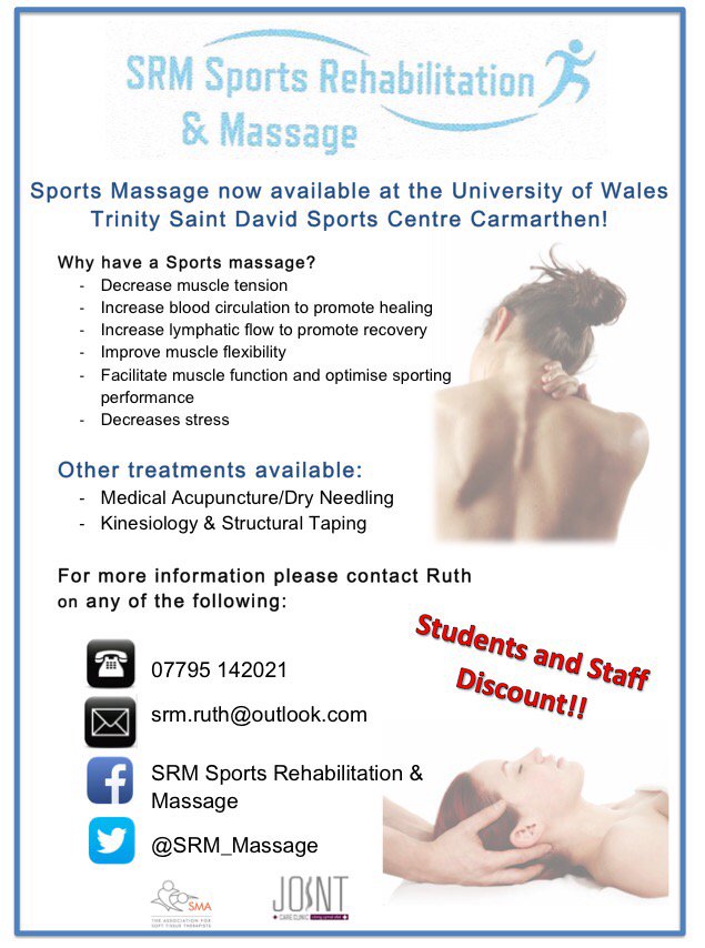 After your games today why not recover with a Sports Massage! <a href="/TeamTSDCarms/">Team TSD Carmarthen</a> <a href="/TSDMensHockey/">Trinity Mens Hockey</a> <a href="/TSDWomen/">TSD Women's Rugby</a> <a href="/TSDWomenFC/">Women's Football</a>