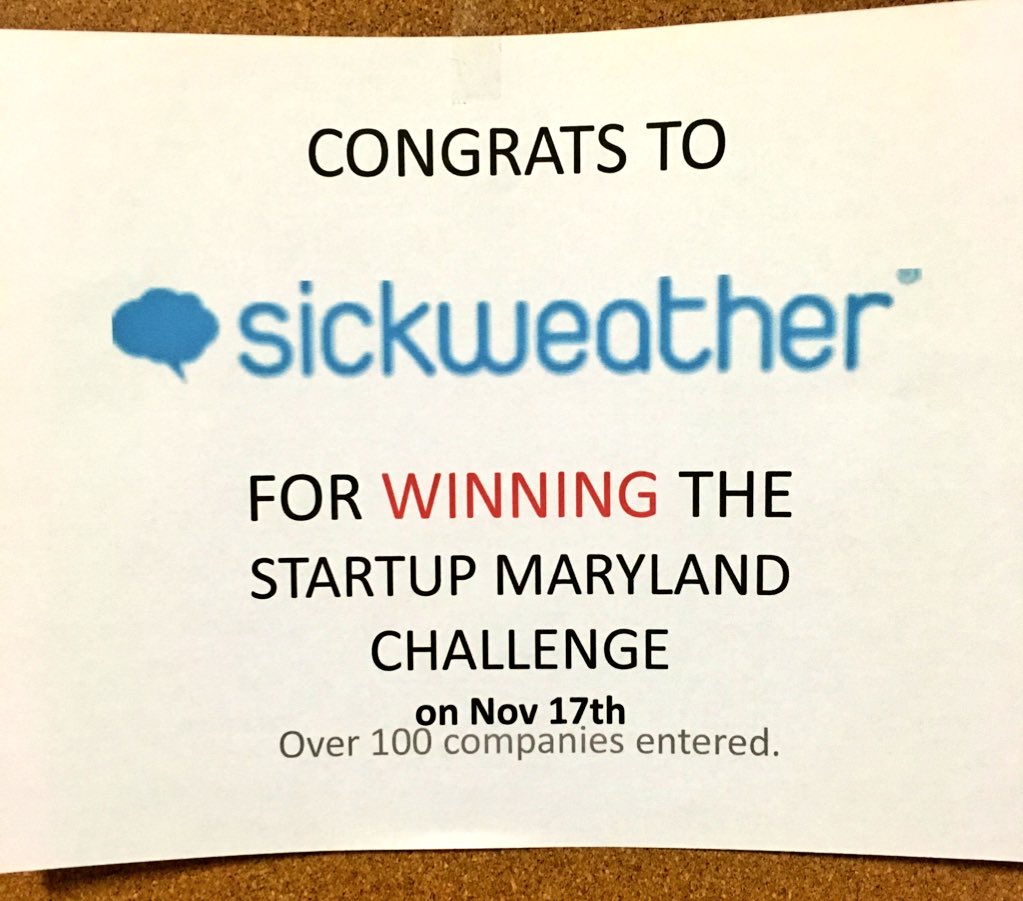 etcbaltimore's tweet photo. Congrats to our friends at @sickweather for winning the Great 8 at #E2E15 for @startupmd We're proud of you!! https://t.co/s5WUZ4GjaO