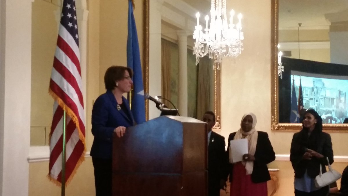 SomaliainUSA's tweet photo. Brief remarks from @amyklobuchar and they are amazing! #SomaliEmbUS_Reopens https://t.co/NIuw1I6spK