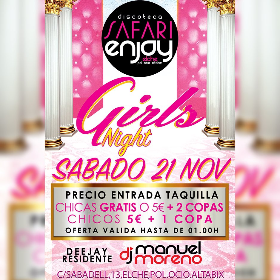 DjManuelMoreno's tweet photo. Te veo el Sabado21 en @EnjoyElche !! #GirlsParty !! Seguimos de fiesta https://t.co/wH1hVBaLG0
