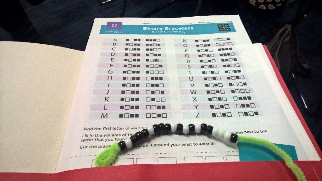 diannekrause's tweet image. Binary name bracelet for #hourofcode #giftedconf2015 #codeed