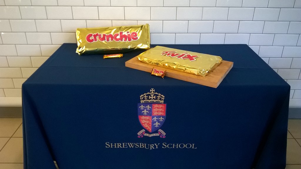 MarkBodley's tweet photo. @Tomhughezz @jonboymcc  giant chocolate bars for boarders #shrewsburyschool..........your turn?? https://t.co/RrcpMA3oXI