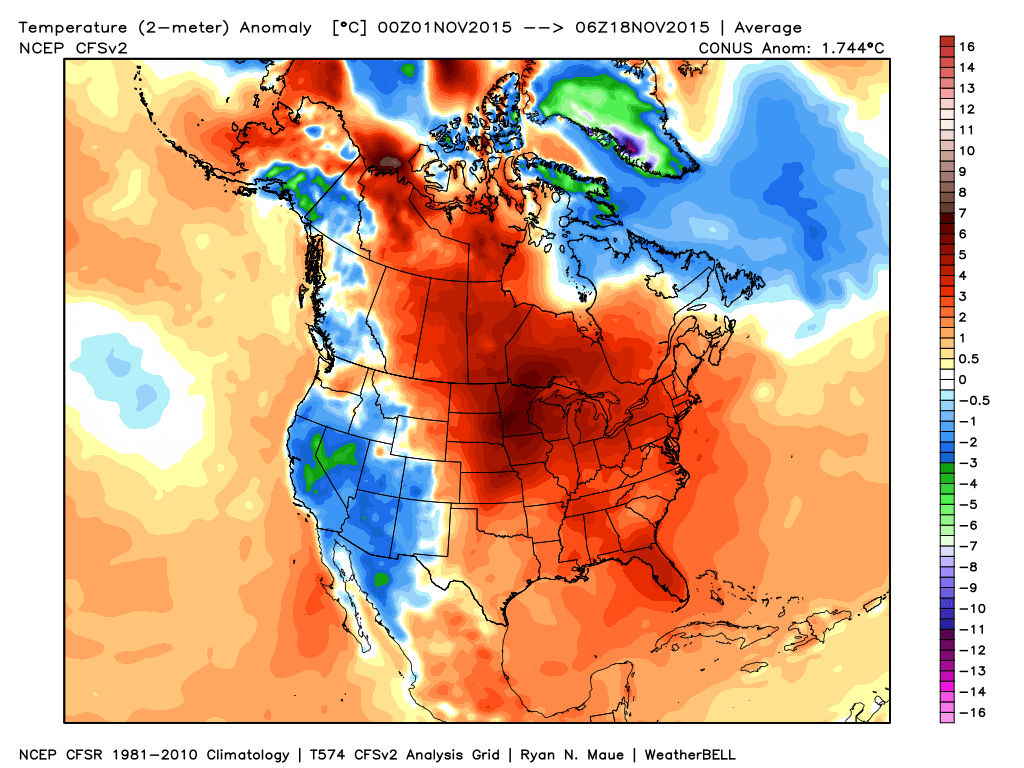 ericfisher's tweet photo. This time last year, parts of 40 states had snow on the ground. This year, a November torch. https://t.co/giLpOyFf1l