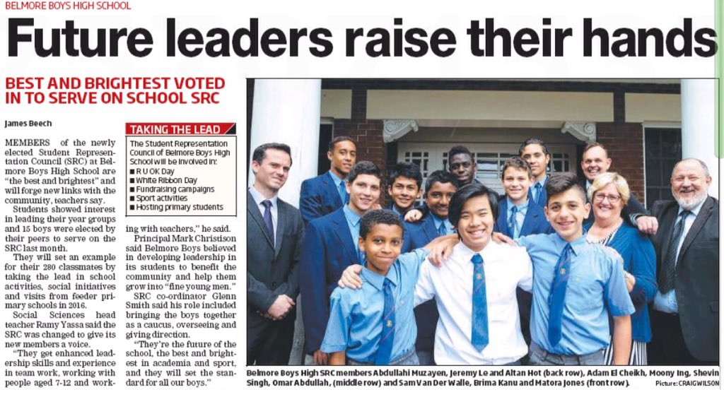 BelmoreBoysHS's tweet photo. Our new Student Representative Council celebrated in The Canterbury Express. #leadership #collaboration #future https://t.co/GSvya2OhoM