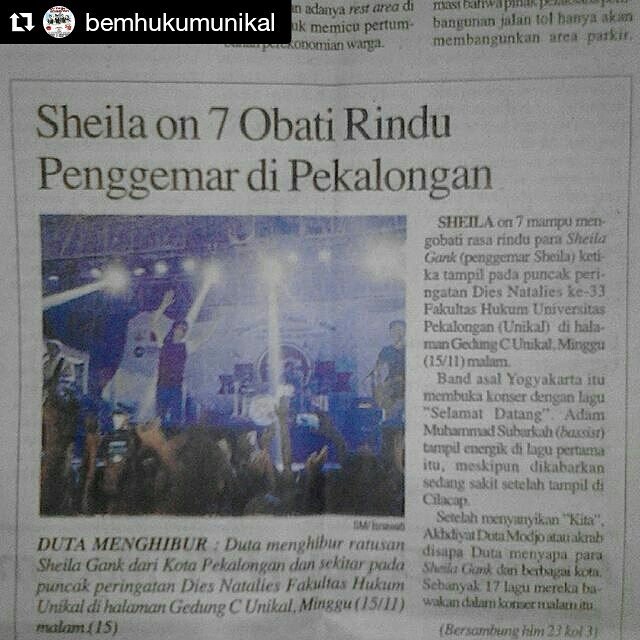 FhUnikal's tweet photo. Suara Merdeka (17/11) yeay! Bahagia ini untuk kalian semua..Makasih atas supportnya @sheilaon7 #sheilaon7 #unikal 💕 https://t.co/t5EVdYuqdT