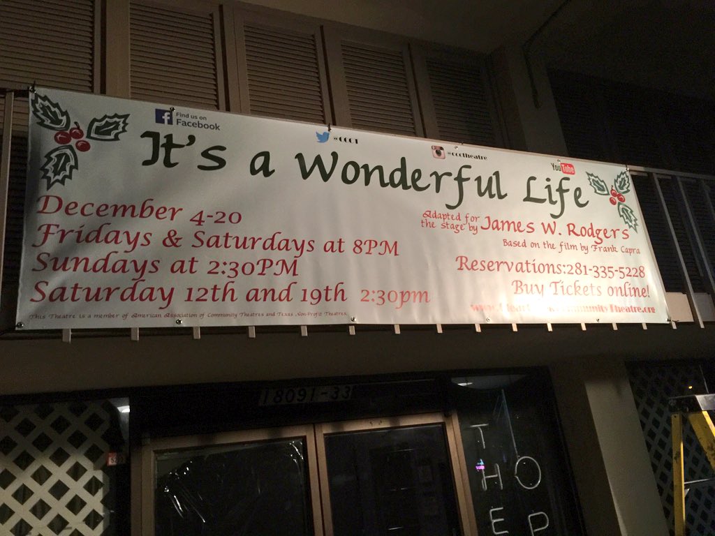 tomameek's tweet photo. Just got the #banner hung for #WonderfulLife @CCCT - #graphicdesign #theatre #Christmas #WonderfulLifeCCCT https://t.co/Yz0xwYxijd