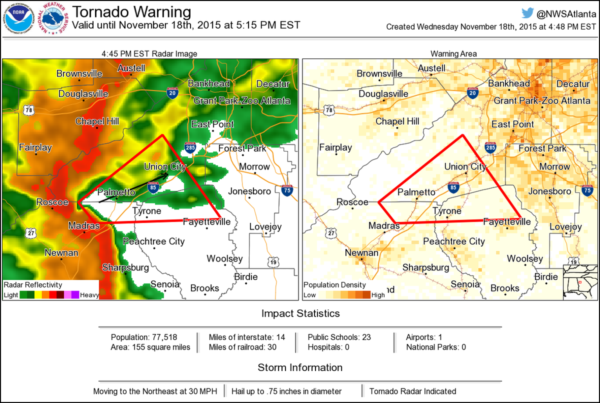 Tornado Warning including Tyrone GA, Fairburn GA, Union City GA until 5