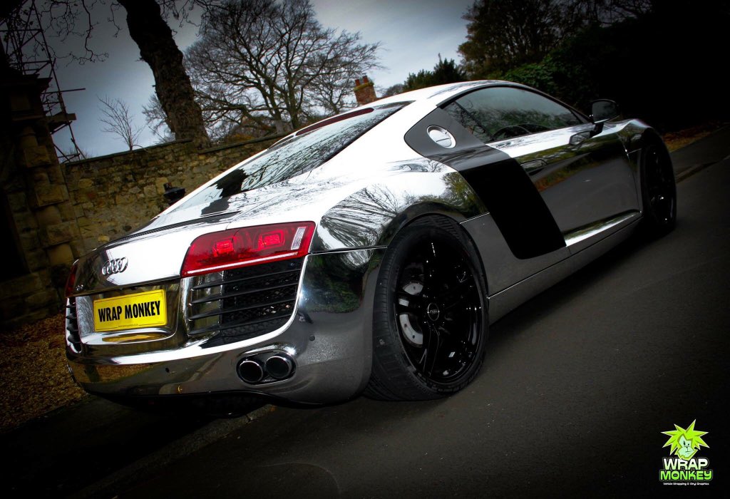 WrapMonkey's tweet photo. audi R8 
full mirror chrome wrap with refurbished and colour changed wheels
@3m 

#WrapMonkey https://t.co/Z7AtvIqN8U