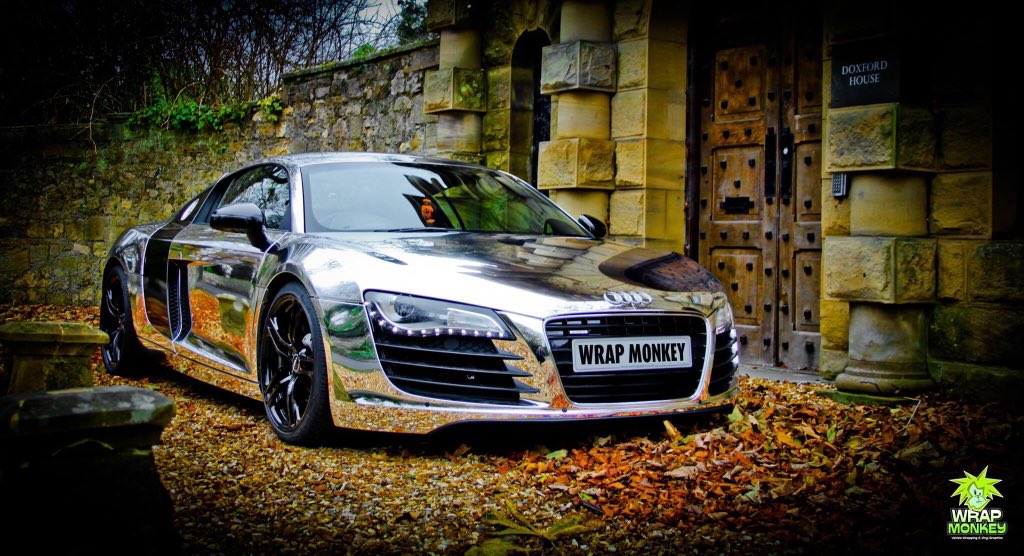 WrapMonkey's tweet photo. audi R8 
full mirror chrome wrap with refurbished and colour changed wheels
@3m 

#WrapMonkey https://t.co/Z7AtvIqN8U