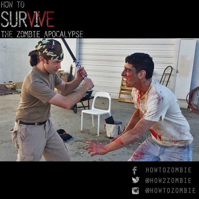 how2zombie's tweet photo. @Bear_Badeaux and @LeRichardC try to work out their blocking. #zombie #zombieapocalypse #webseries #thewalkingdead https://t.co/pK5bMpTRLh