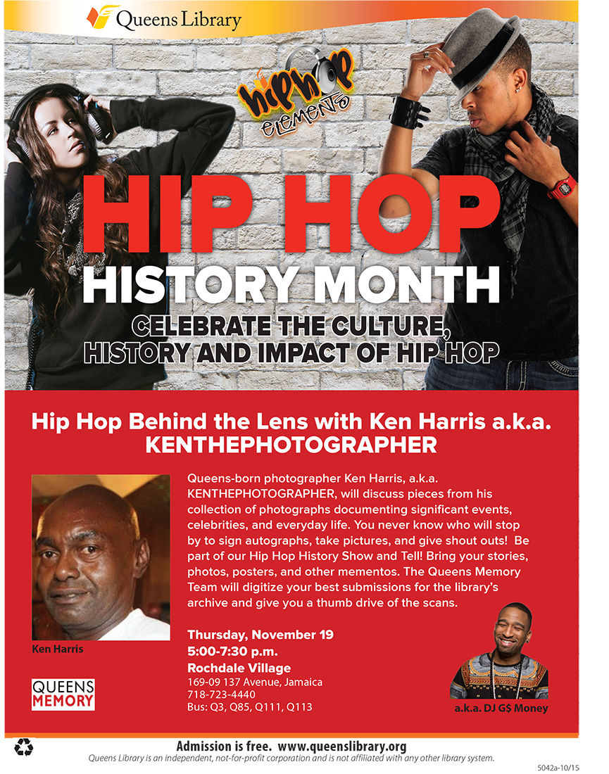 QPLNYC's tweet photo. #HipHopHistoryMonth continues Thurs. with @kenharrispics at Rochdale Village: https://t.co/6jxnWT6ZYF https://t.co/eBudFLXGvI
