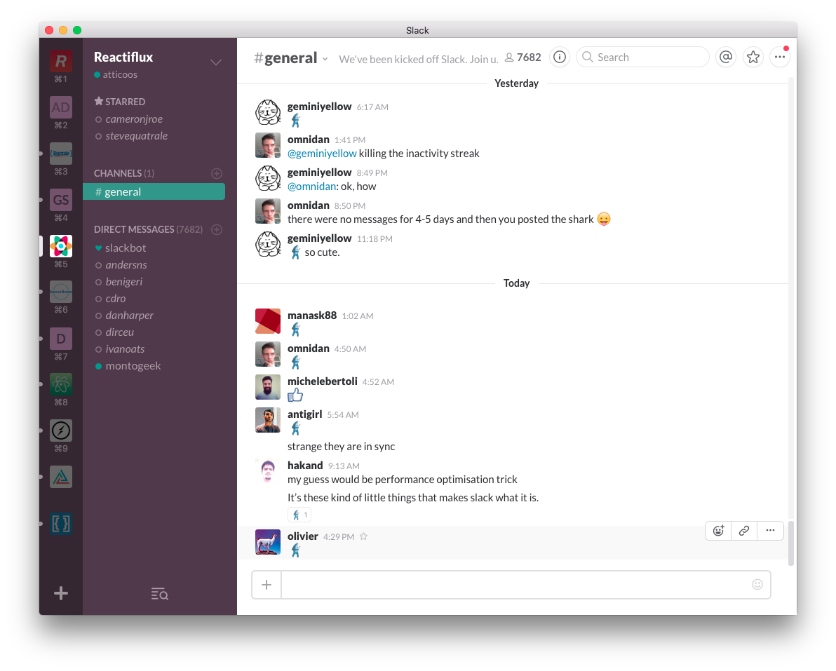 atticoos's tweet photo. What the #reactiflux slack has been up to since the move to Discord
#reactjs #reactnative https://t.co/7VVbAXO0II