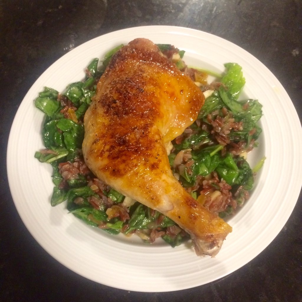 Tonight's dinner: Orange glazed chicken and red rice spinach salad. It was a hit! #chefsplate