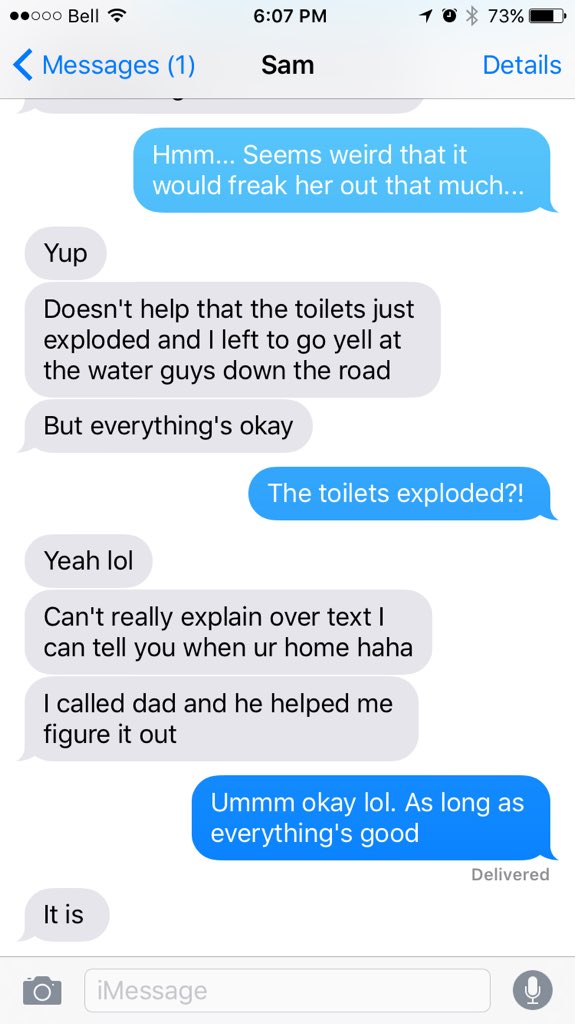 Srank87's tweet photo. THANK GOD it turned out to be sewer maintenance down the road... #explodingtoilets https://t.co/T3yeQRiC1S