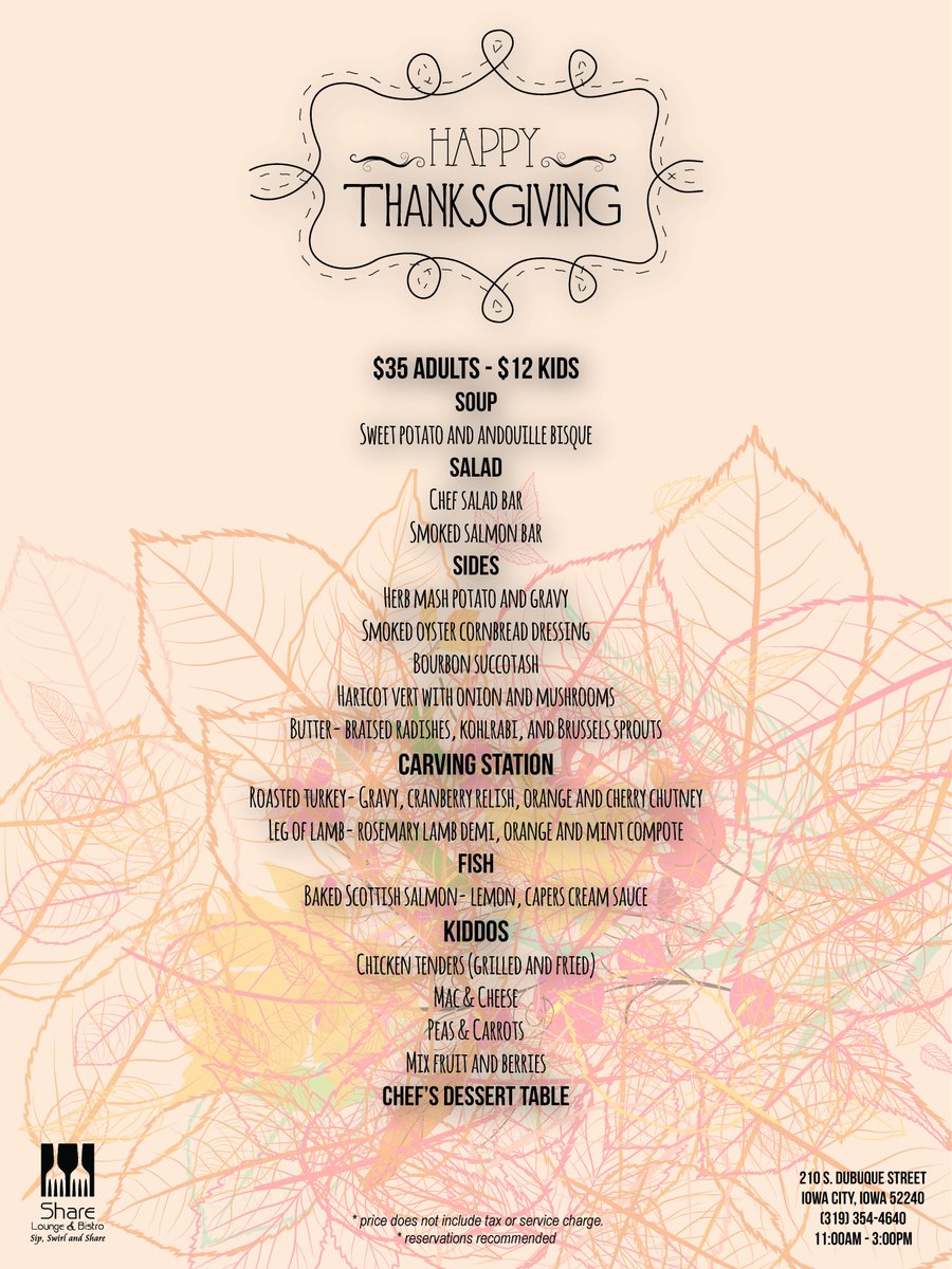ShareIC's tweet image. Thanksgiving is meant to be Shared!  Make your reservations today!  #thanksgivingdinner #gobblegobblegobble