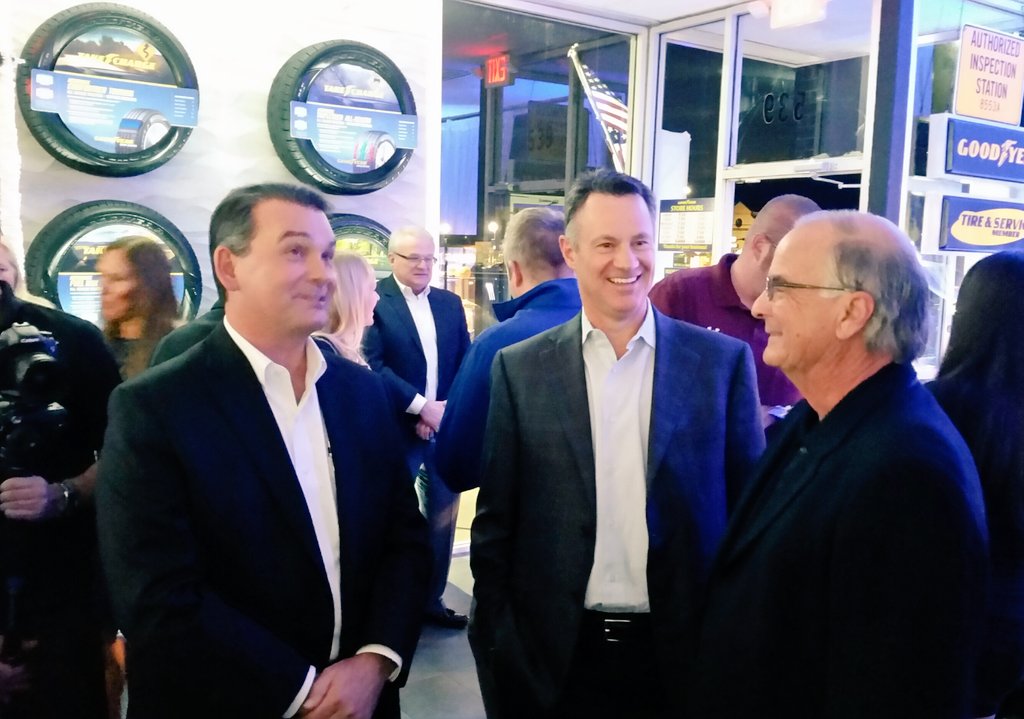 MTDMagazine's tweet photo. Andy Traicoff & #RichKramer @GoodyearBlimp celebrate w/ #bayareatire owner Craig Arch at Md. store. #goodyear https://t.co/CgoS4jpsnZ