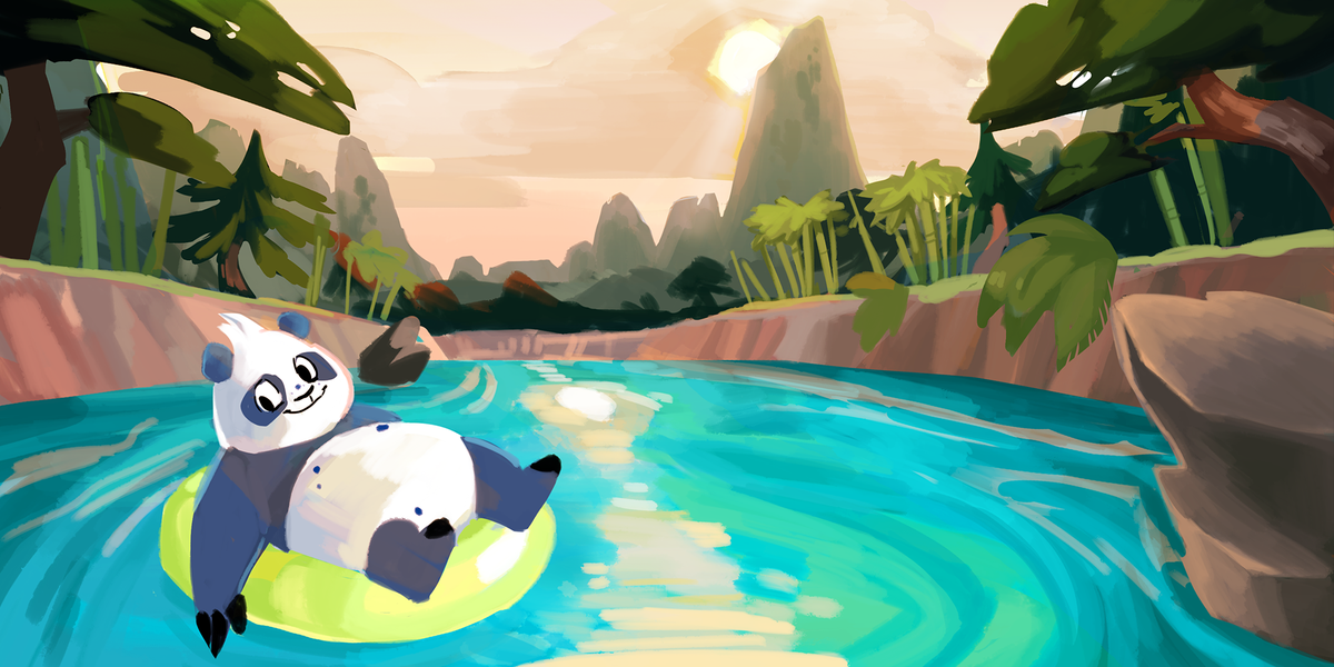 SixFootKid's tweet photo. Concept art for our new game in development. Just a lazy day floating up the river, someone gimme a push? #indiedev https://t.co/NDlutWiF2t