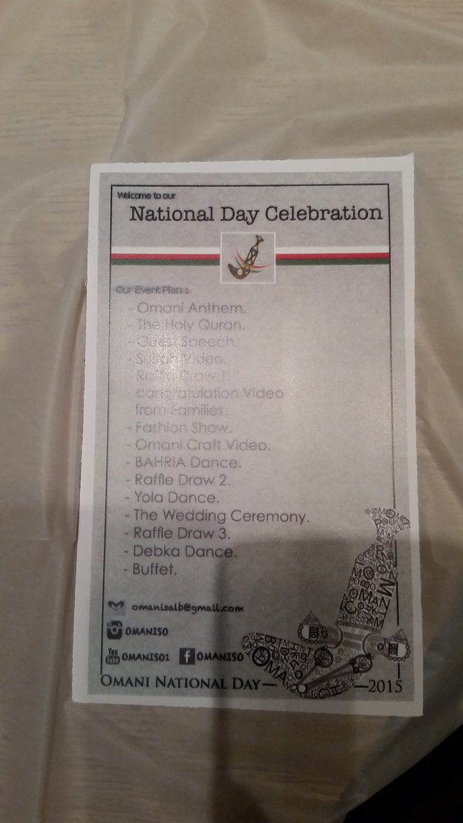 Edwardtonnn's tweet photo. Oman National Day Celebration CSULB itinerary. Find more information about #csulb #OmanClub @ FB & Insta: Omaniso https://t.co/lwQZztpsv3