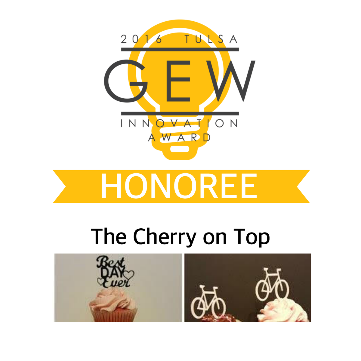 Our last Innovation Award Honoree is The Cherry on Top is an Etsy shop of handcrafted cake toppers. Congratulations!