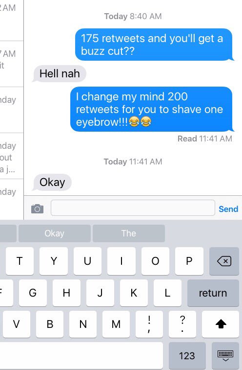 tknkelbillig2's tweet photo. 200 rts and @allihensrud will shave a brow!! 😂😂 https://t.co/EaGH6JuVWk
