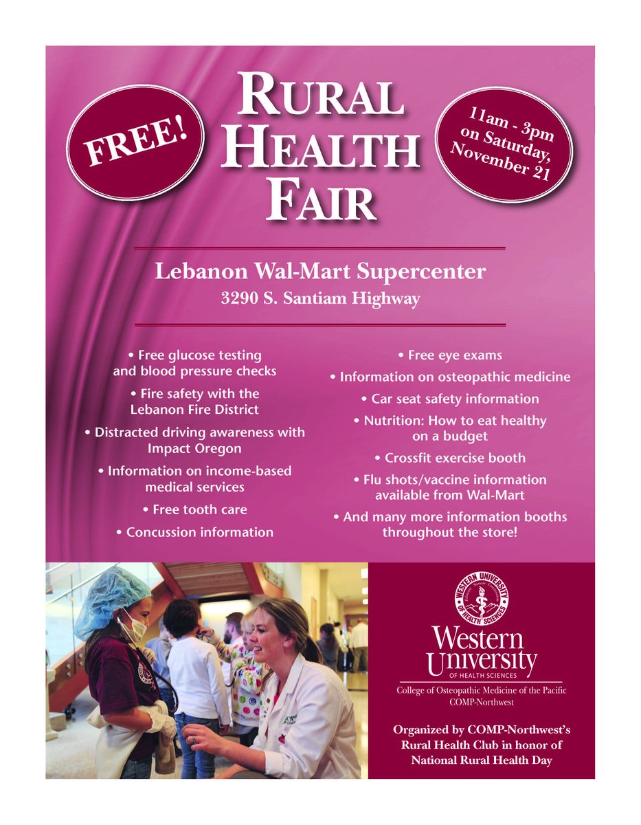 COMP_Northwest's tweet photo. Come out to our FREE Rural Health Fair this Saturday, 11/21 from 11-3 at the Lebanon Walmart! #healthcare #lebanonOR https://t.co/TPeJR3ffTN