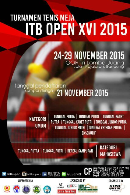 Tanggal pendaftaran ITB OPEN XVI 2015 sampai dengan 21 November 2015 !!!