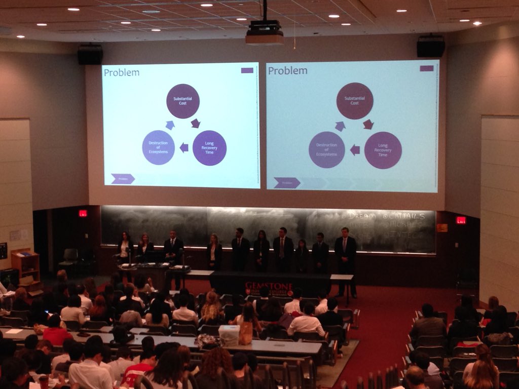 GemstoneProgram's tweet photo. .@teamcattails is now presenting their research on oil spills and cattails! #JuniorColloquia15 https://t.co/IUaDy27G7o