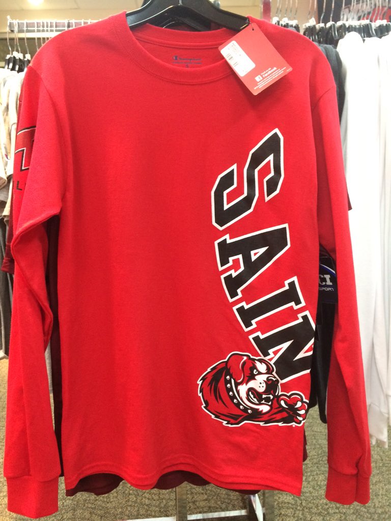 There is a new shirt and sweater in at the bookstore! Plus we have the red long sleeved Saints shirts back!