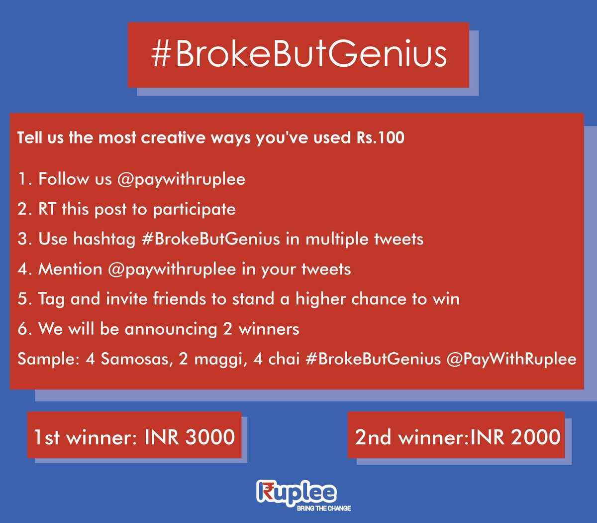 PayWithRuplee's tweet photo. The wait is over, its time to show us your genius! Here are the T&C's come take part! #Brokebutgenius #ContestAlert https://t.co/lTgQclYgrh